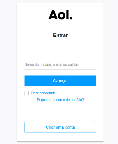 Formulario de cadastro e-mail AOL