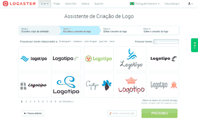 Logaster é um editor de logotipos pela Internet.