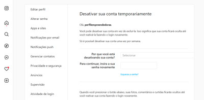 Como desativar conta do Instagram