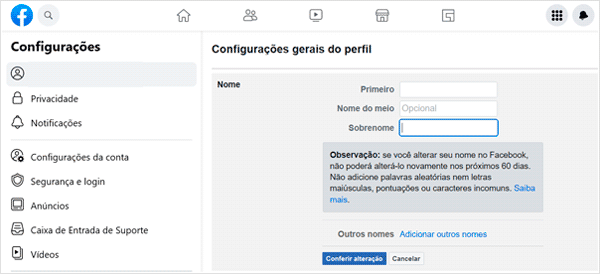 Como mudar o nome da sua conta do Facebook