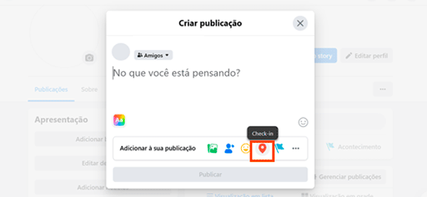 Adicionar sua localização a uma publicação do Facebook