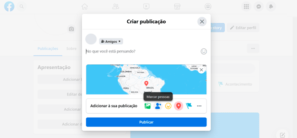 Como criar local no Facebook e marcar um amigo.