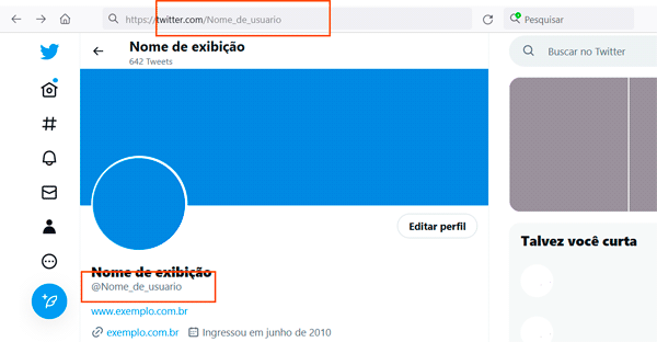 Exemplo de nome de usuário no Twitter