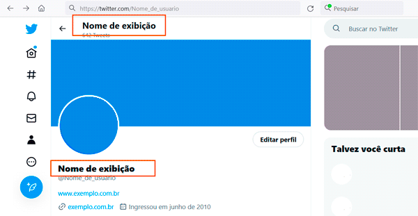 Exemplo de nome de exibição no Twitter