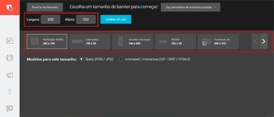 Definir um tamanho de banner para criar no BannerSnack.