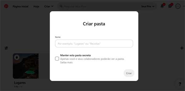 Como criar pastas no Pinterest