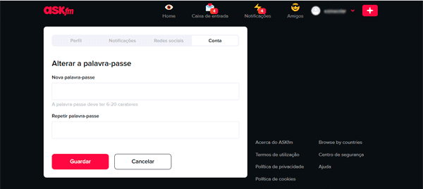 Como mudar a senha do Ask.fm