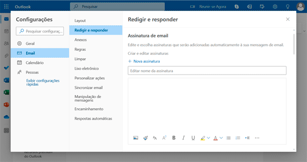 Como criar uma assinatura de email no Outlook.com