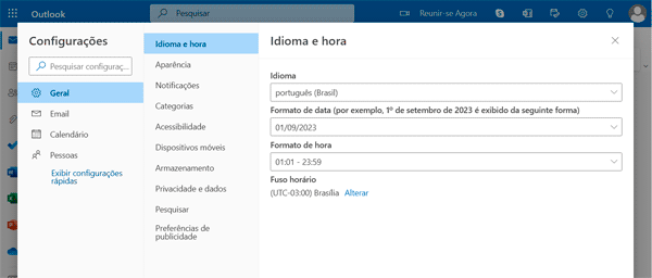 Como mudar o idioma do Outlook.com