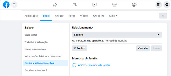 Como alterar meu status de relacionamento no Facebook