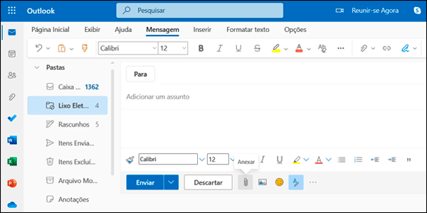 Como anexar um arquivo no Outlook.com