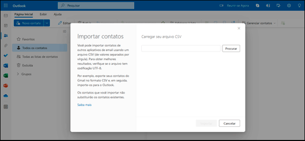 Como importar contatos para o Outlook.com