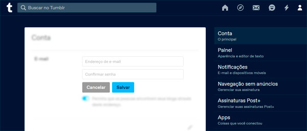 Como mudar o e-mail do Tumblr