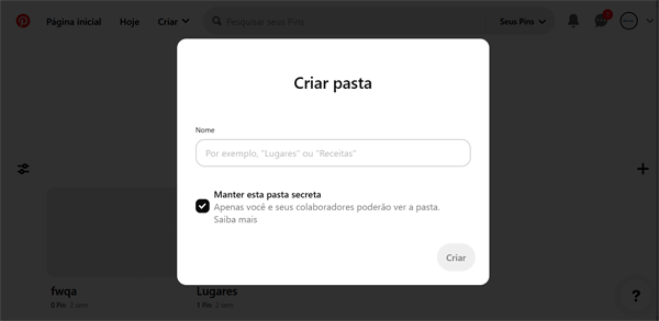 Como criar uma pasta privada no Pinterest