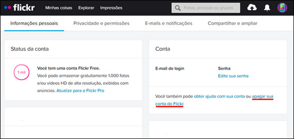 Como deletar uma conta no Flickr