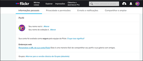 Como mudar a URL do Flickr