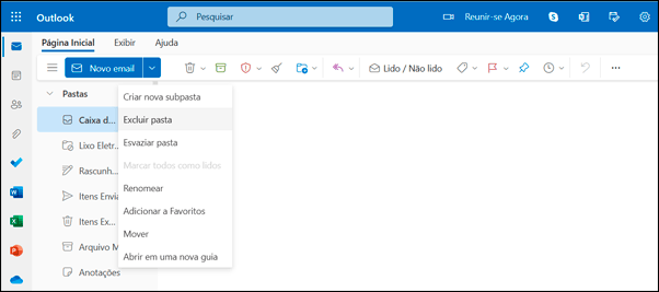 Como excluir pastas no Outlook.com