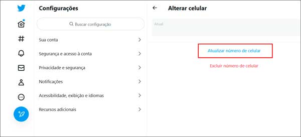 Atualizar número de celular no Twitter
