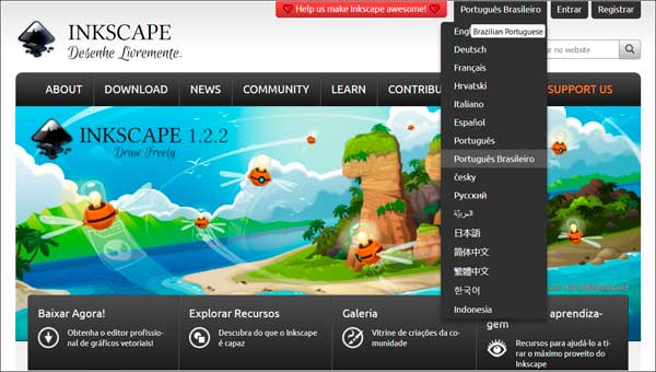 Como mudar o idioma do Inkscape