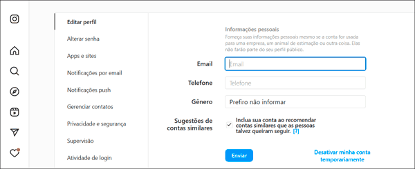 Como mudar seu email do Instagram