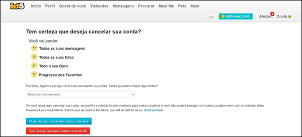 Como cancelar uma conta do hi5