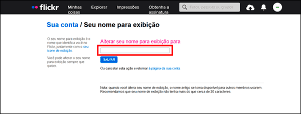 Como mudar o nome no perfil do Flickr