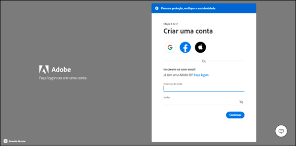 Como criar uma conta Adobe ID