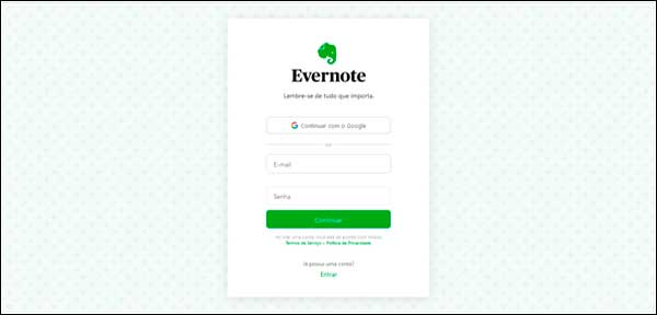 Como criar uma conta no Evernote