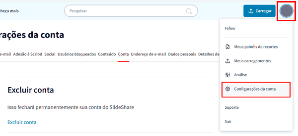 Como excluir a sua conta do Slideshare