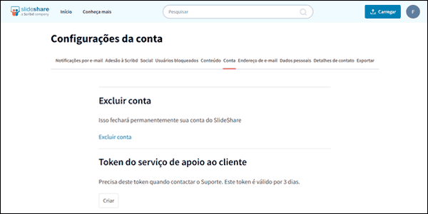 Como excluir conta do Slideshare