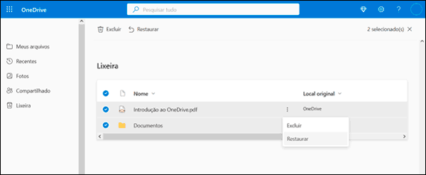 Como recuperar arquivos e pastas deletados no OneDrive