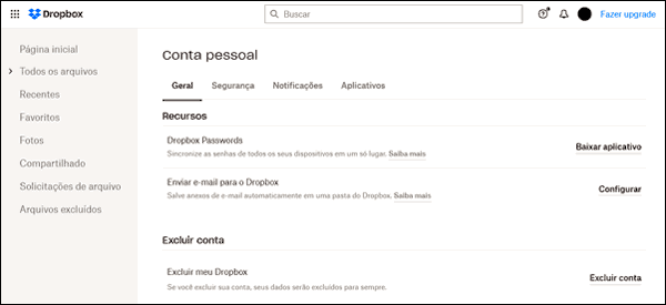 Como excluir uma conta do Dropbox