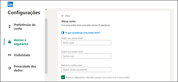 Aprenda como mudar a senha de acesso da sua conta LinkedIn
