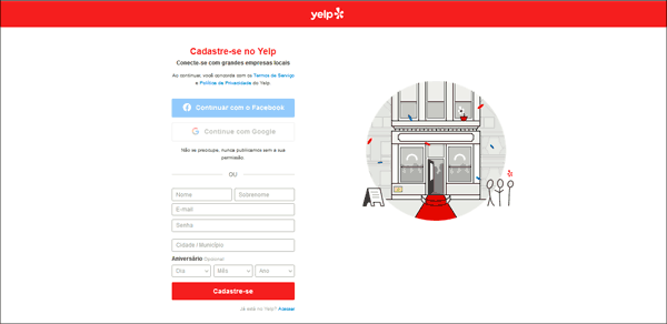 Como criar uma conta no Yelp