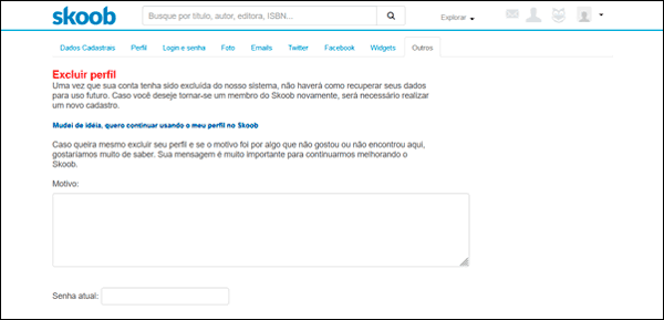 Como excluir uma conta do Skoob