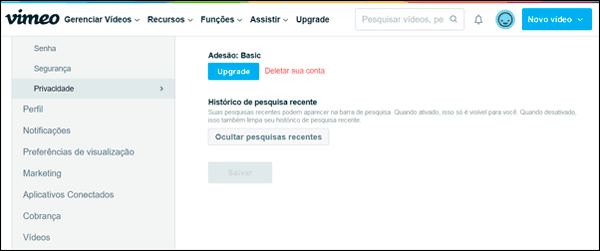 Como excluir uma conta do Vimeo