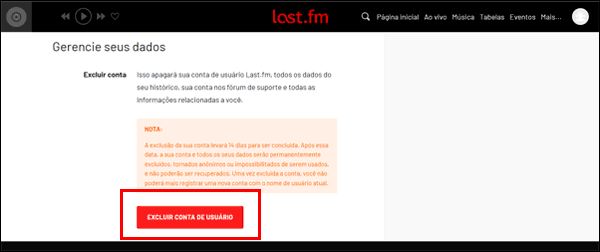 Como excluir conta de usuário Last.fm