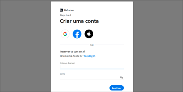 Como criar uma conta no Behance