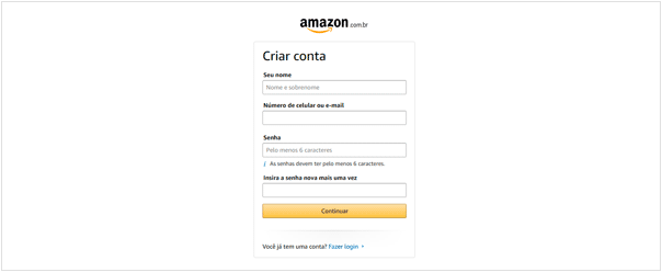 Como criar uma conta na Amazon