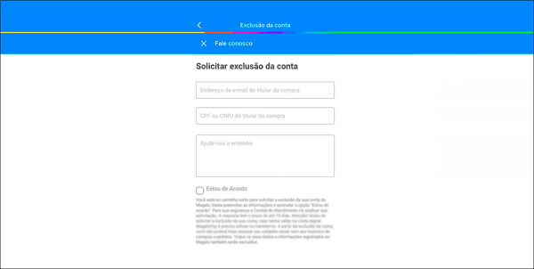 Como excluir uma conta Magazine Luiza