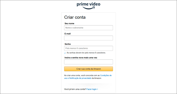 Como criar uma conta na Amazon Prime Video