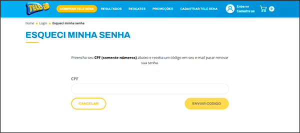 Como recuperar senha da conta Tele Sena