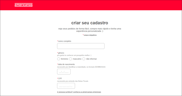 Como fazer cadastro na Amaricanas