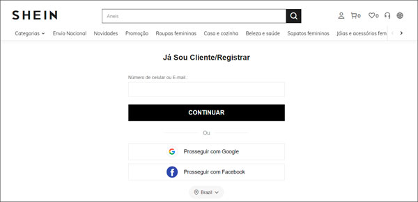 Como Criar uma Conta na SHEIN